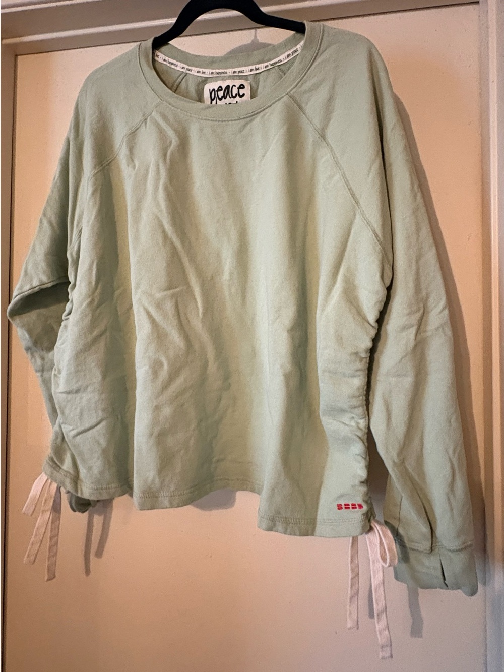 Peace Love World Mint Green Side Ruched Drawstring Sweatshirt Size XL